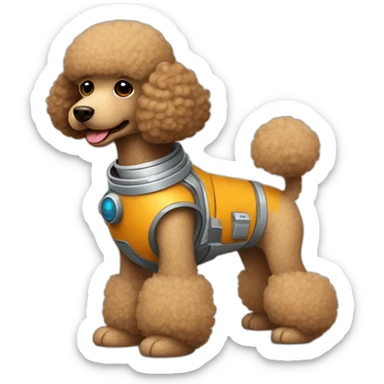Light brown poodle seated with an spaceman suit and helmet sticker