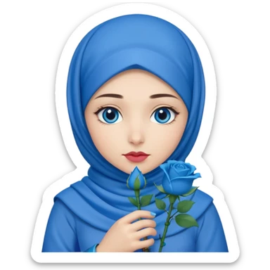 Turkish beautiful finish Konya girl blue eyes with blue hijab islamic dress and had on her hand blue rose design lipstick sticker