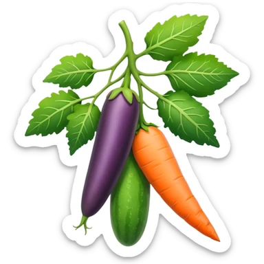 eggplant, cucumber, big carrot, on a branch sticker