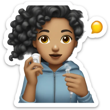 Lightskin girl with black curly hair Face plaming with Asthma pump in hand sticker