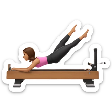 Latina girl with brown hair doing Pilates on reformer with pink tiara make her body is smaller sticker