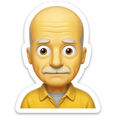 A 3D cartoon close-up portrait of an elderly yellow character styled like Grandpa Simpson, bald head with few tufts of hair, expressive wrinkles, yellow skin and shirt, Memoji-style lighting, matching Simpsons family design. sticker