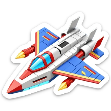 a galaga ship in a pixellated 1980s retro video game style sticker