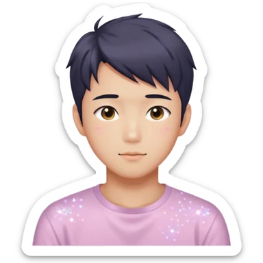 Gorgeous bright sparkly romantic Asian anime pastel guy with blushing face aesthetic trending style outside sticker