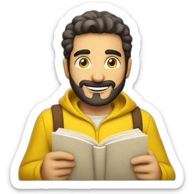 Armenian men with the yellow clothes reading book and looking at camera and smiling  sticker