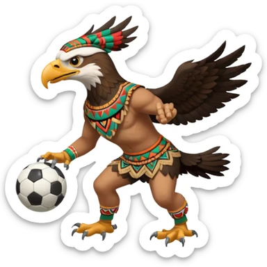 aguila mexicana con vestimenta azteca que juega futbol sticker