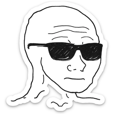 Wojak face with sunglasses, wojak meme style sticker