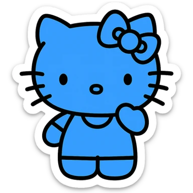 Hello Kitty character, blue color, smiling expression, simple and iconic style sticker