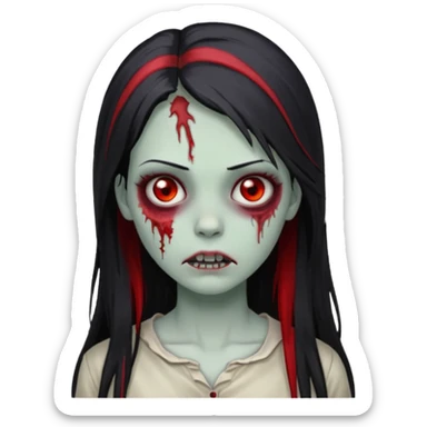 Garota zumbi cabelo longo preto, mevhas vermelhas nas laterais na frente da cabeça sticker