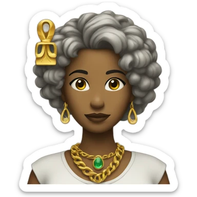 Valérie with a gold necklace with ankh sticker