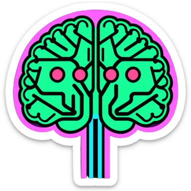 AI brain with circuits, cute but with a mysterious aura sticker
