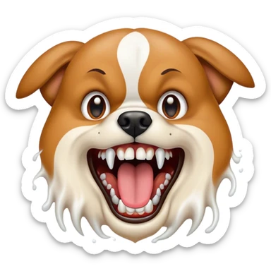 A close-up of a dog's mouth, showing sharp teeth and foam spraying out, looking wild and aggressive sticker