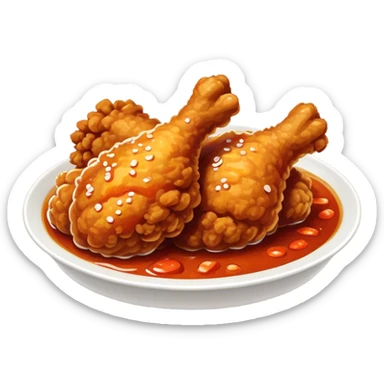 Cinematic Realistic Korean Fried Chicken Dish Emoji, depicted as crispy, golden-fried chicken glazed in a tangy sauce rendered with detailed textures and vibrant, dynamic lighting. sticker