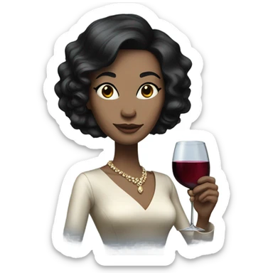 Rich woman jet black hair pale skin holding wine glass  sticker