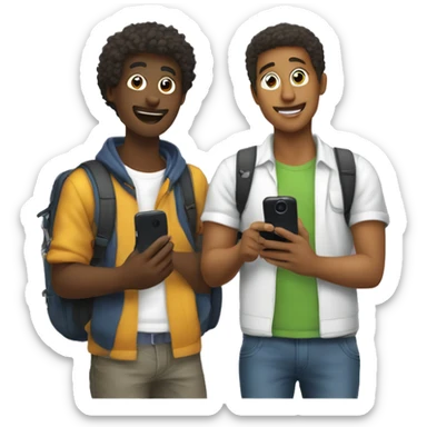 "Two male students taking photos with a cell phone." sticker