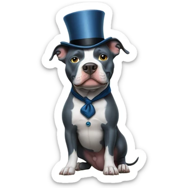 Blue pitbull standing on two legs with a top hat and monocle  sticker