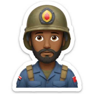 very tired, dark, Iraqi soldier in a helmet, helmet without insignia, with a beard sticker