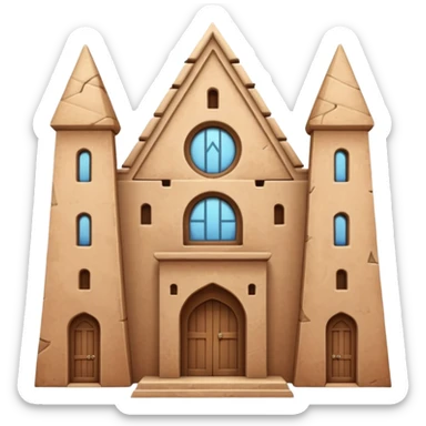 large ancient adobe building, front view, tall uneven towers, textured adobe walls, triangular window patterns, focus on scale and authentic architectural details, no central door, no sky or sunset sticker