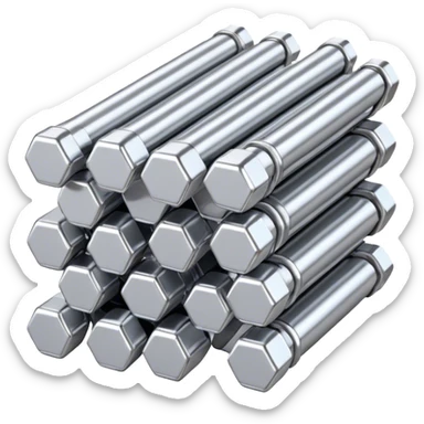 A bundle of thin uranium fuel rods used in a nuclear reactor, with a metallic silver or gray structure, cylindrical and slender rods, arranged in a hexagonal grid, realistic and industrial style, no green color, only metallic shades sticker