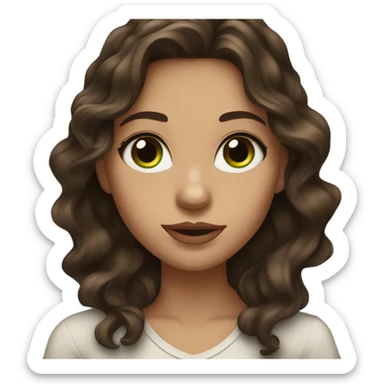 A beautiful girl,with long dark brown wavy hair, green with brown eyes, and full lips  sticker