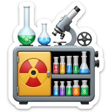 toolbox science, chemicals, mechanical gears, electronics, resistors, ic, microscope, nuclear model, radioactivity sticker
