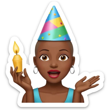 Classic mustang dark women with shaved head sing happy birthday sticker