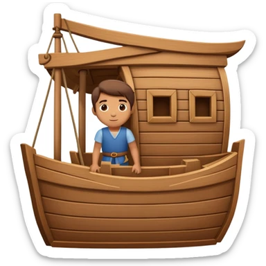 Noah building a large wooden boat ark sticker
