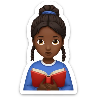 create an emoji where a girl with dark hair tied at the top  is reading  sticker