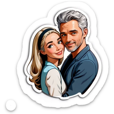Hyper Realistic Couple in love,  lady blonde man grey hair  sticker