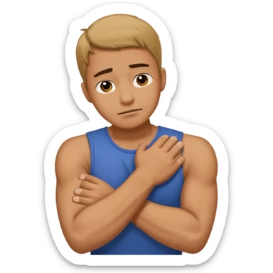 Man strangling  Himself with arms crossed over and grabbing neck tightly sticker