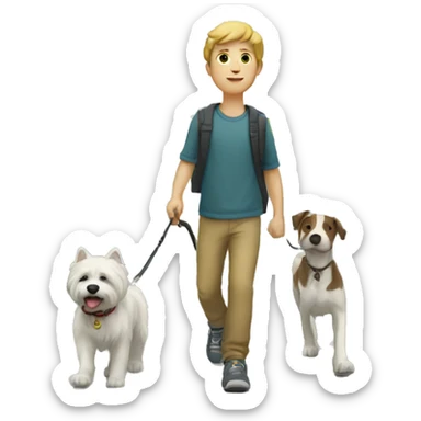 white boy walking with her dog sticker
