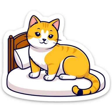 Golden cat on bed sticker