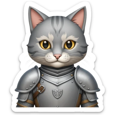 Crea un gato atigrado con armadura medieval sticker