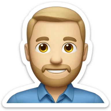 caucasian male with small beard and almost bald smart casual blue shirt holding papers sticker