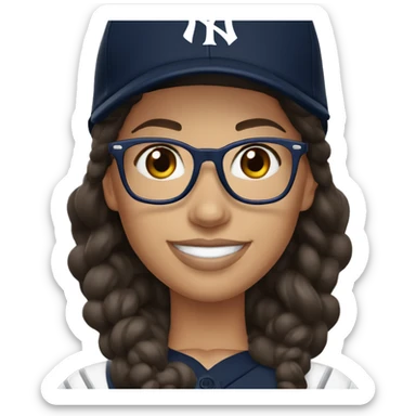 Brunette woman smile with glasses New York Yankees cap jersey  sticker