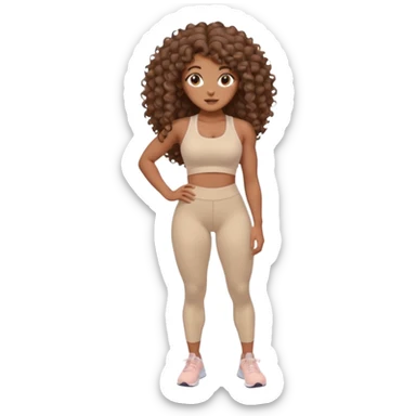 Create dream body girl with big glute and small waist and brown curly long hair with pastel beige gym clothes  sticker