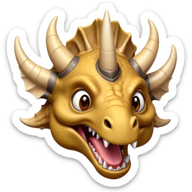 Cinematic Comical Triceratops Portrait Emoji, Head tilted dramatically with an exaggeratedly shocked expression, featuring a stout, armored body with three comically exaggerated horns and a frilled head, wide, comically expressive eyes full of playful disbelief, Simplified yet hilariously expressive features, highly detailed, glowing with a slightly sassy prehistoric glow, high shine, dramatic yet playful, stylized with an air of cheeky dinosaur mischief, soft glowing outline, capturing the essence of a meme-worthy Triceratops that looks ready to side-eye its way into viral fame! sticker