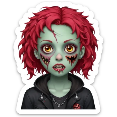 zombie girl red hair cacheado com piercings na boca e nariz roupa emo sticker