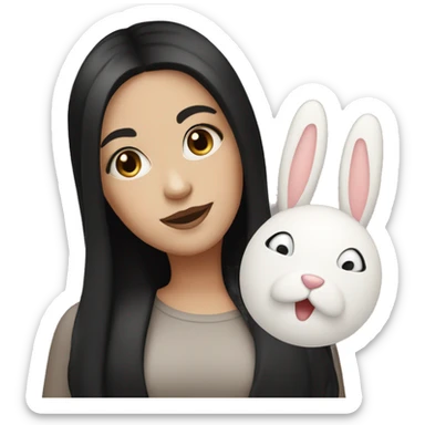 White girl with black hair with bunny white face caramel body sticker