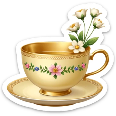 Golden teacup with flowers inside teacup  sticker