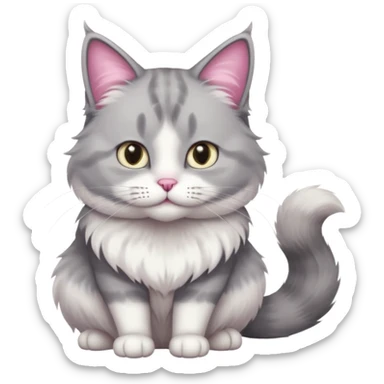 a very fluffy big grey and white cat sitting regally sticker
