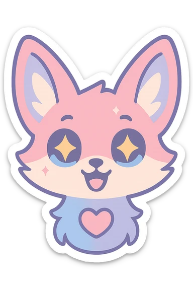 Transformer cette illustration de fennec magique kawaii en emoji expressif, style kawaii, fond transparent, garder les couleurs pastel et les accents féeriques. sticker