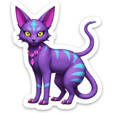  gothic edgy badass dark gloomy colorful neon pastel whitish scaley Bastet-Noibat-Gatomon-Digimon-Fakémon-Pokémon-creature (full body) sticker