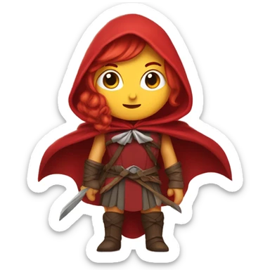 A red-haired Valkyrie in a red hooded cape with a bow in her hands sticker