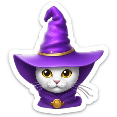a cat with a purple wizard hat with sparks sticker