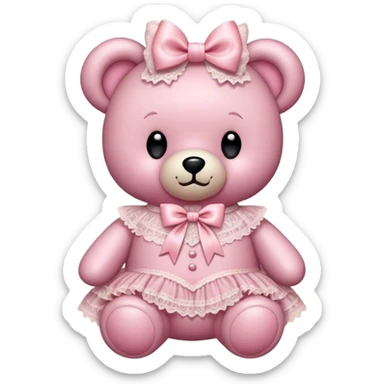 vintage rococo pink teddy bear with a light pink bow that has lace and frills sticker
