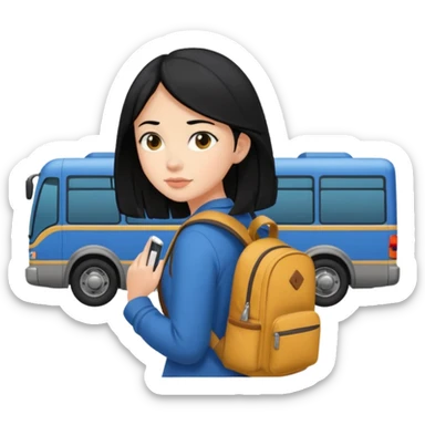 girl with black hair leaving home waiting for bus sticker