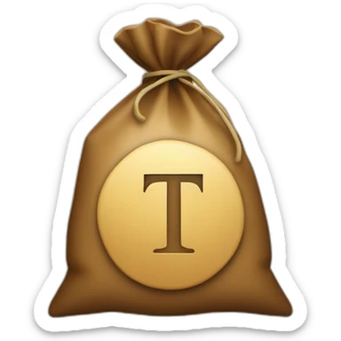 Money bag with letter T in the center of the bag sticker