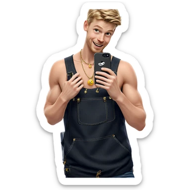 smiling boy with necklace and phone sticker