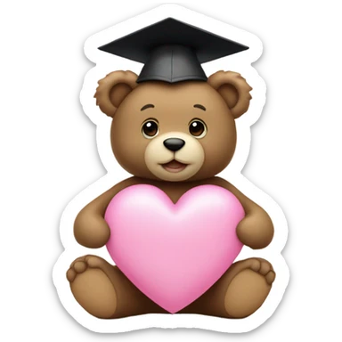 Teddy bear holding pink heart with white graduation cap sticker